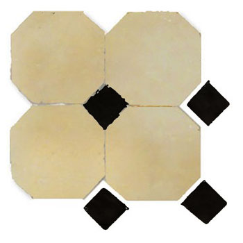 Mosaic House Moroccan tile Kora MJD 11-6 Black,   Beige,    solid zellige, mosaic, zellij, field, pattern, glaze, simple, classic, octagonal 
